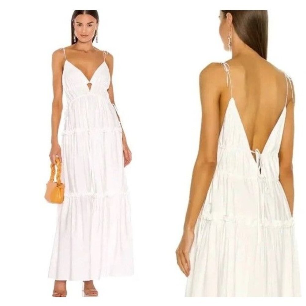 Karina Grimaldi White Tiered Maxi Dress with Tie Straps